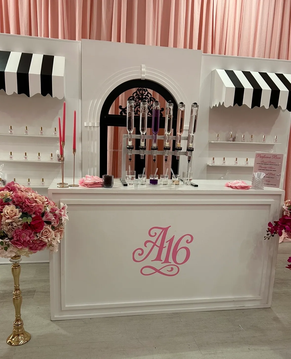 A16 sweet sixteen perfume bar with striped awnings